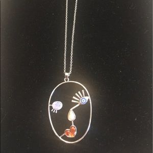 Ladies happy silver tone face necklace